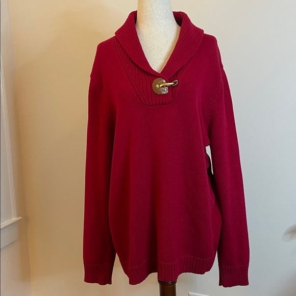 Ralph Lauren Purple Label Sweaters - Lauren Ralph Lauren Red Shawl Collar Toggle Sweater Size 2X